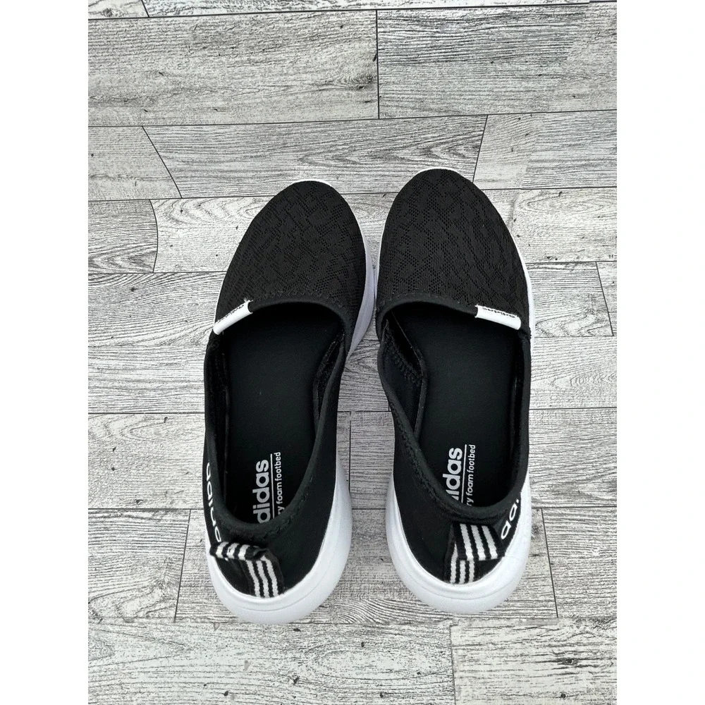 Adidas Cloudfoam Lite Racer Slip On Women Sz 6 Black White Mesh Sneakers AC8475